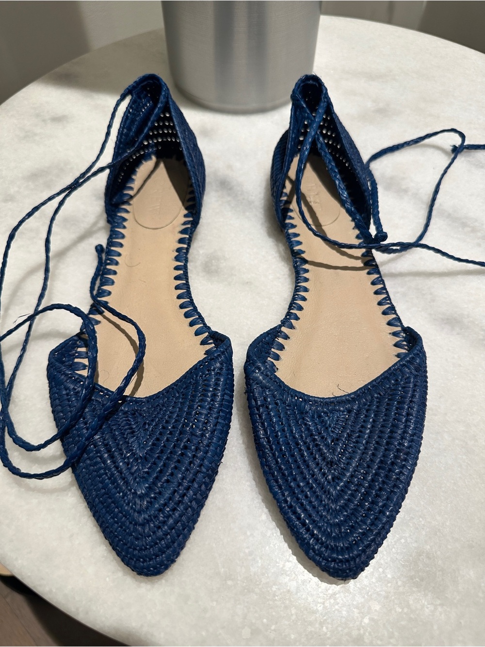 NWOT J. Crew Navy Woven Pointed-Toe Lace-Up Flats